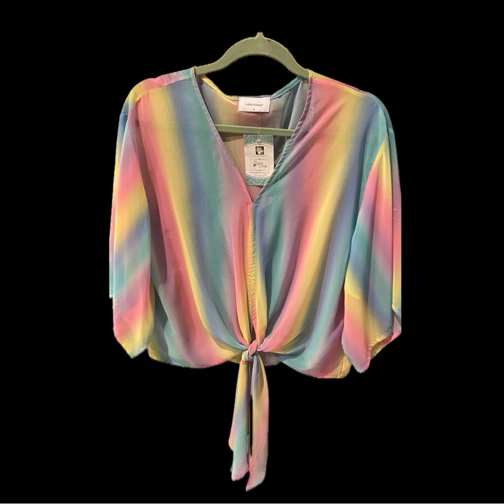 NWT semi sheer tie front top Sz M